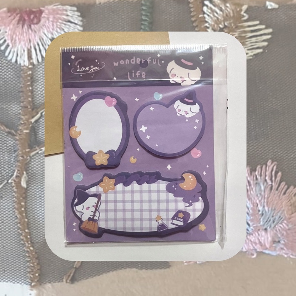 🆕 🎉 aesthetic purple kawaii bear witchy sticky note set